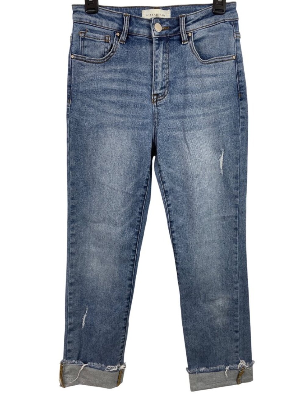 Risen Los Angeles Distressed Cuffed Jeans Womens Size 7/28 Blue Denim